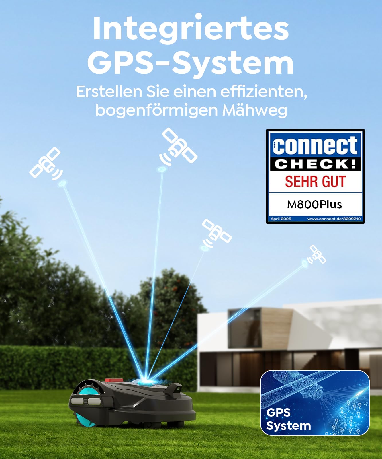 YARDCARE M800Plus Mähroboter - GPS+KI Vision, 800m², U-förmig mähen, 150 Hinderniserkennungen, App
