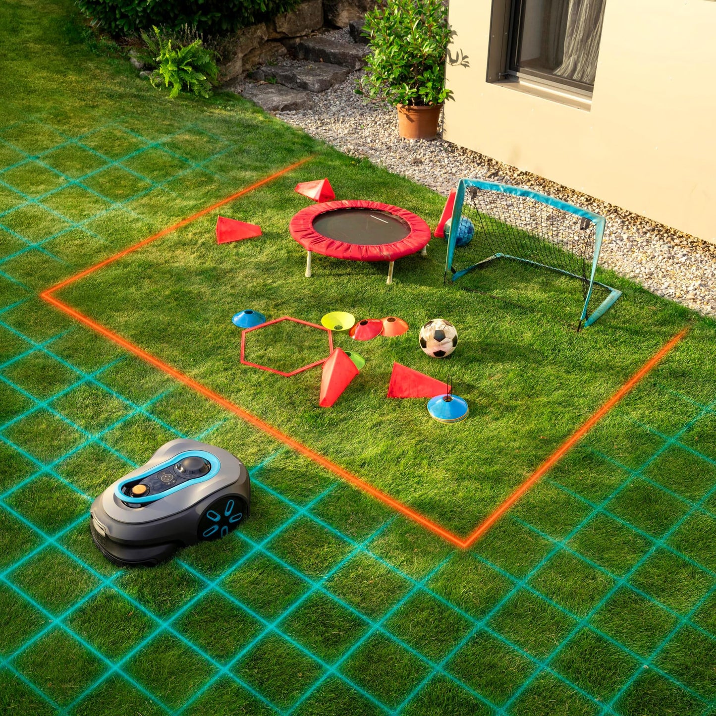 Gardena SILENO Free 1100m² Set - Ohne Begrenzungskabel, LONA Intelligence, App-Steuerung, 1100m²