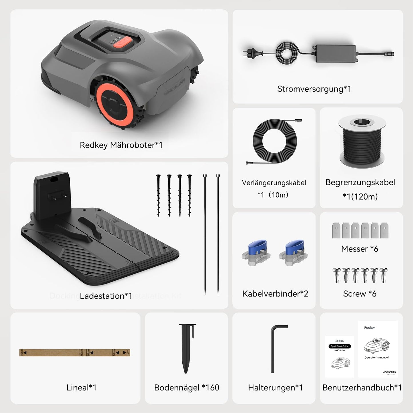 Redkey MGC500 Mähroboter - 800m², 45% Steigung, App-Steuerung, Kabelbruch-Finder, automatisch