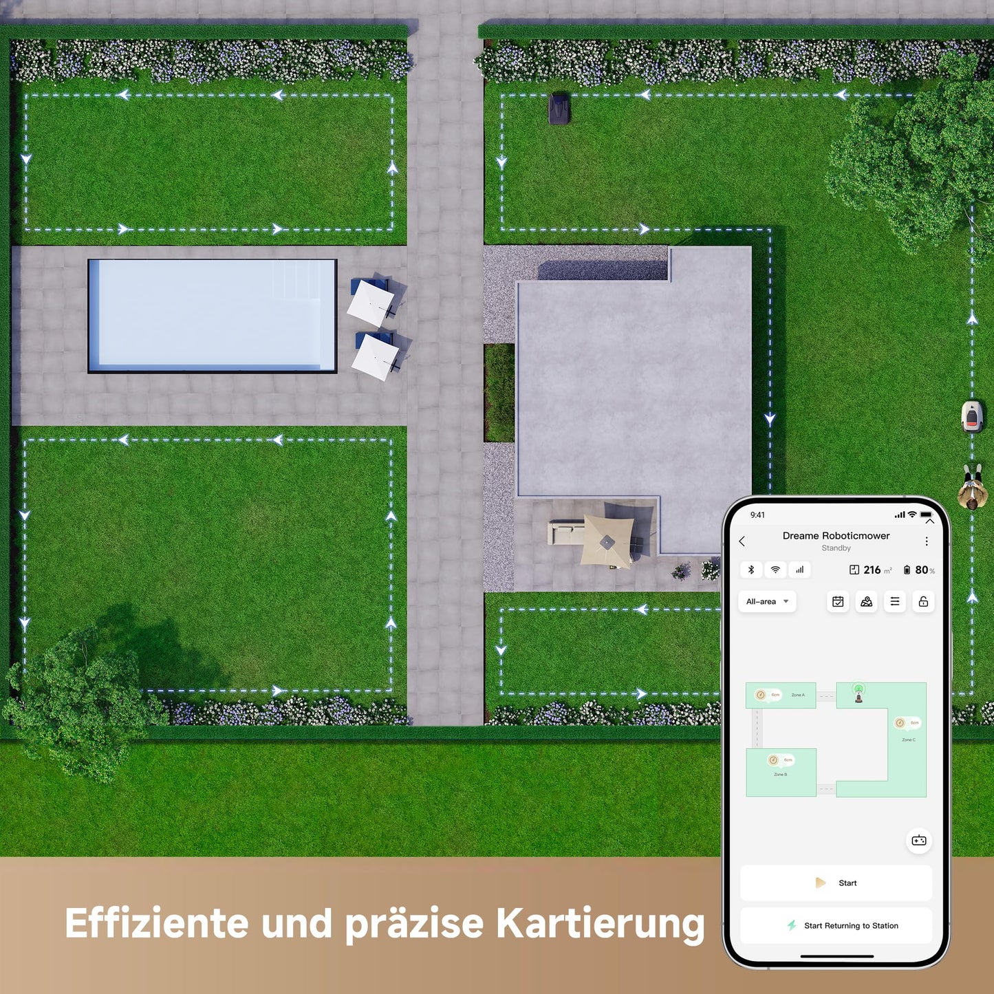 DREAME A1 Pro Mähroboter - 3D-LiDAR, ohne Begrenzungskabel, 2000m², App, OmniSense Tech